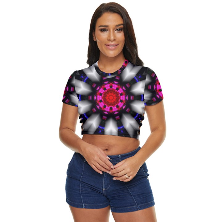 Kaleidoscope-round-metal Side Button Cropped T-Shirt