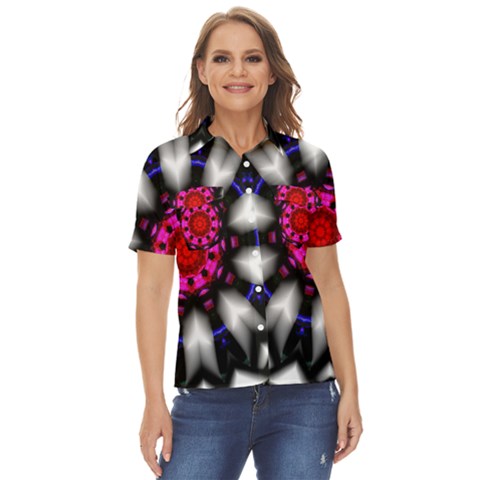 Kaleidoscope-round-metal Women s Short Sleeve Double Pocket Shirt by Bedest