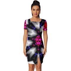 Kaleidoscope-round-metal Fitted Knot Split End Bodycon Dress by Bedest