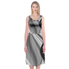 Waves-black-and-white-modern Midi Sleeveless Dress