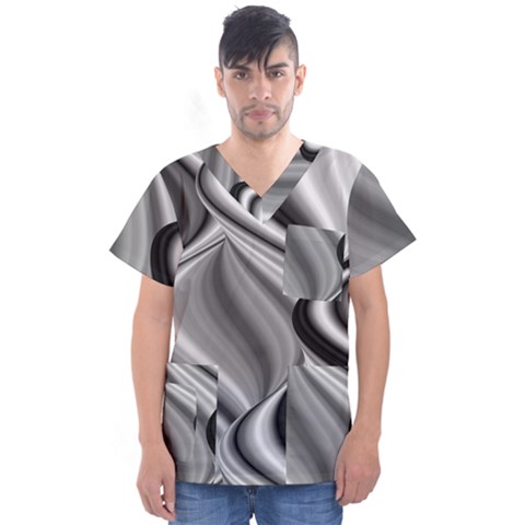 Waves-black-and-white-modern Men s V-neck Scrub Top by Bedest