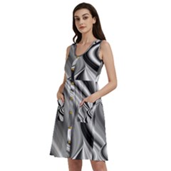 Waves-black-and-white-modern Sleeveless Dress With Pocket