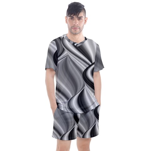 Waves-black-and-white-modern Men s Mesh T-shirt And Shorts Set by Bedest