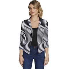 Waves-black-and-white-modern Women s Casual 3/4 Sleeve Spring Jacket by Bedest