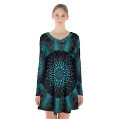 Ornament-district-turquoise Long Sleeve Velvet V-neck Dress