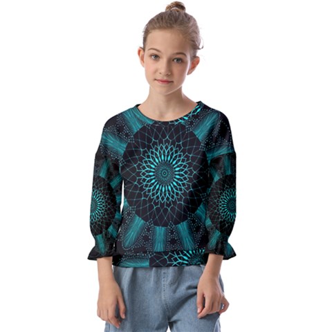 Ornament-district-turquoise Kids  Cuff Sleeve Top by Bedest