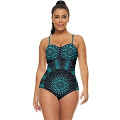 Ornament-district-turquoise Retro Full Coverage Swimsuit by Bedest