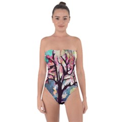 Tree-moon-night-sky-landscape Tie Back One Piece Swimsuit by Bedest