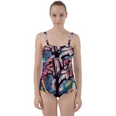 Tree-moon-night-sky-landscape Twist Front Tankini Set