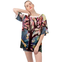 Tree-moon-night-sky-landscape Oversized Chiffon Top by Bedest