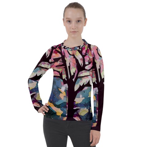 Tree-moon-night-sky-landscape Women s Pique Long Sleeve T-shirt by Bedest