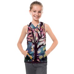 Tree-moon-night-sky-landscape Kids  Sleeveless Hoodie by Bedest