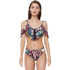 Tree-moon-night-sky-landscape Ruffle Edge Tie Up Bikini Set	 by Bedest