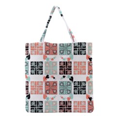 Mint Black Coral Heart Paisley Grocery Tote Bag by Bedest