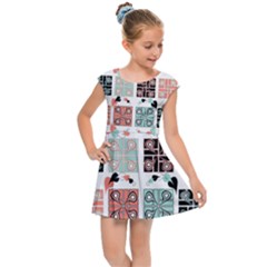 Mint Black Coral Heart Paisley Kids  Cap Sleeve Dress by Bedest