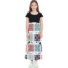 Mint Black Coral Heart Paisley Kids  Flared Maxi Skirt by Bedest