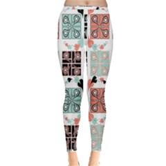 Mint Black Coral Heart Paisley Inside Out Leggings by Bedest