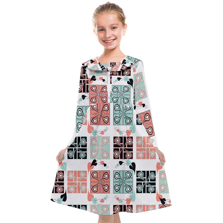 Mint Black Coral Heart Paisley Kids  Midi Sailor Dress