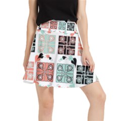 Mint Black Coral Heart Paisley Waistband Skirt by Bedest