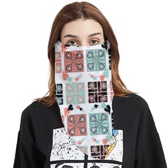 Mint Black Coral Heart Paisley Face Covering Bandana (triangle) by Bedest