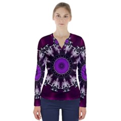 Kaleidoscope-round-circle-geometry V-neck Long Sleeve Top by Bedest