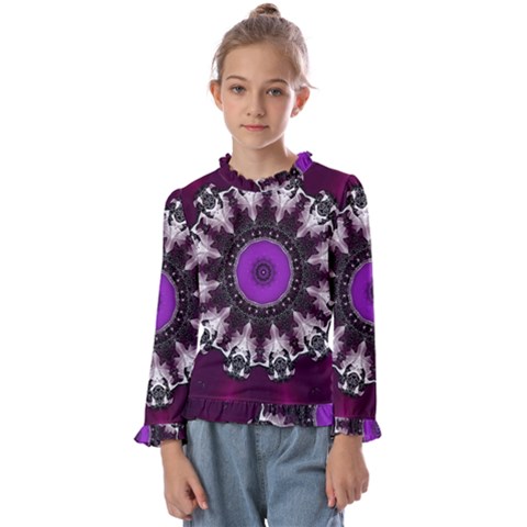 Kaleidoscope-round-circle-geometry Kids  Frill Detail T-shirt by Bedest