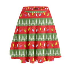 Christmas-papers-red-and-green High Waist Skirt