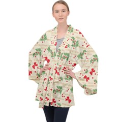 Christmas-paper-scrapbooking-- Long Sleeve Velvet Kimono  by Bedest