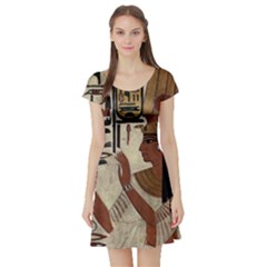 Hieroglyphics-goddess-queen Short Sleeve Skater Dress by Bedest