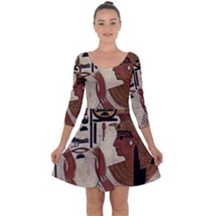 Hieroglyphics-goddess-queen Quarter Sleeve Skater Dress by Bedest