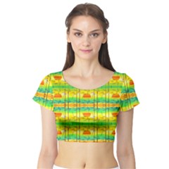 Birds-beach-sun-abstract-pattern Short Sleeve Crop Top by Bedest