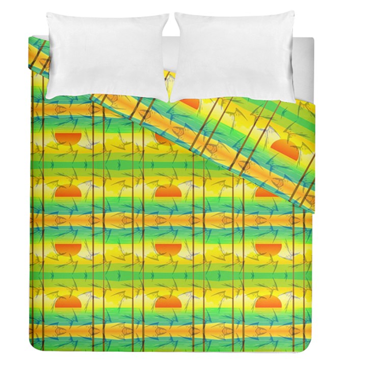 Birds-beach-sun-abstract-pattern Duvet Cover Double Side (Queen Size)