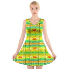 Birds-beach-sun-abstract-pattern V-neck Sleeveless Dress by Bedest