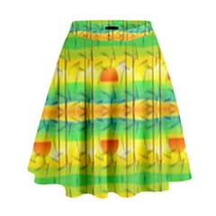 Birds-beach-sun-abstract-pattern High Waist Skirt by Bedest