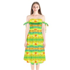 Birds-beach-sun-abstract-pattern Shoulder Tie Bardot Midi Dress by Bedest