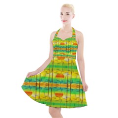 Birds-beach-sun-abstract-pattern Halter Party Swing Dress  by Bedest