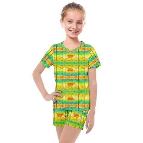 Birds-beach-sun-abstract-pattern Kids  Mesh T-shirt And Shorts Set by Bedest