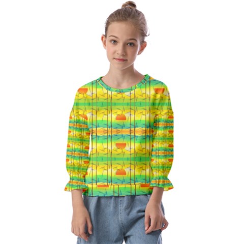 Birds-beach-sun-abstract-pattern Kids  Cuff Sleeve Top by Bedest