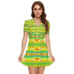 Birds-beach-sun-abstract-pattern V-neck High Waist Chiffon Mini Dress by Bedest