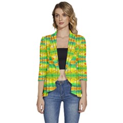 Birds-beach-sun-abstract-pattern Women s 3/4 Sleeve Ruffle Edge Open Front Jacket by Bedest