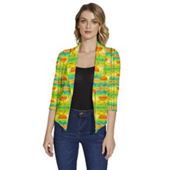 Birds-beach-sun-abstract-pattern Women s Draped Front 3/4 Sleeve Shawl Collar Jacket by Bedest