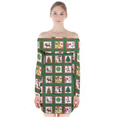 Christmas-paper-christmas-pattern Long Sleeve Off Shoulder Dress by Bedest