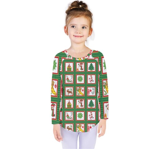 Christmas-paper-christmas-pattern Kids  Long Sleeve T-shirt by Bedest