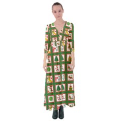 Christmas-paper-christmas-pattern Button Up Maxi Dress by Bedest