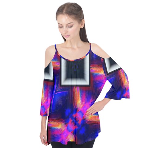 Box-abstract-frame-square Flutter Sleeve T-shirt  by Bedest