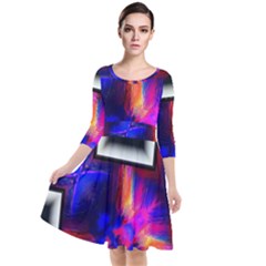 Box-abstract-frame-square Quarter Sleeve Waist Band Dress by Bedest