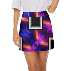 Box-abstract-frame-square Mini Front Wrap Skirt by Bedest