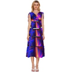 Box-abstract-frame-square V-neck Drawstring Shoulder Sleeveless Maxi Dress