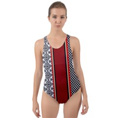 Background-damask-red-black Cut-out Back One Piece Swimsuit