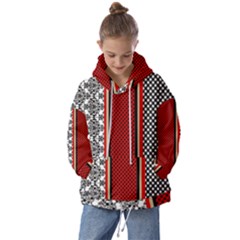 Background-damask-red-black Kids  Oversized Hoodie by Bedest